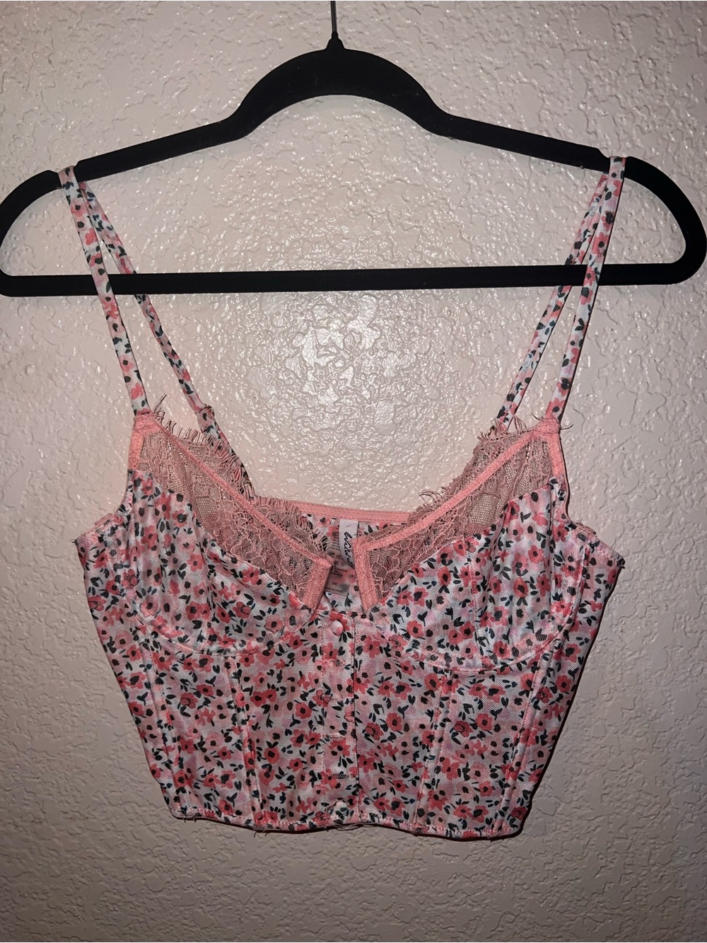 Floral Lace-Trim Satin Camisole Top